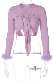 Fashion Sexy V Neck Long Sleeve Regular Sleeve Short Patchwork Tops