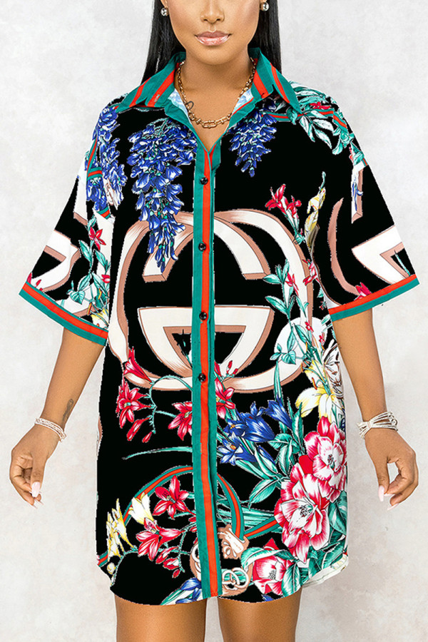 Fashion Work Daily Regular Sleeve Half Sleeve Shirt Collar Shirt Dress Mini Floral Dresses