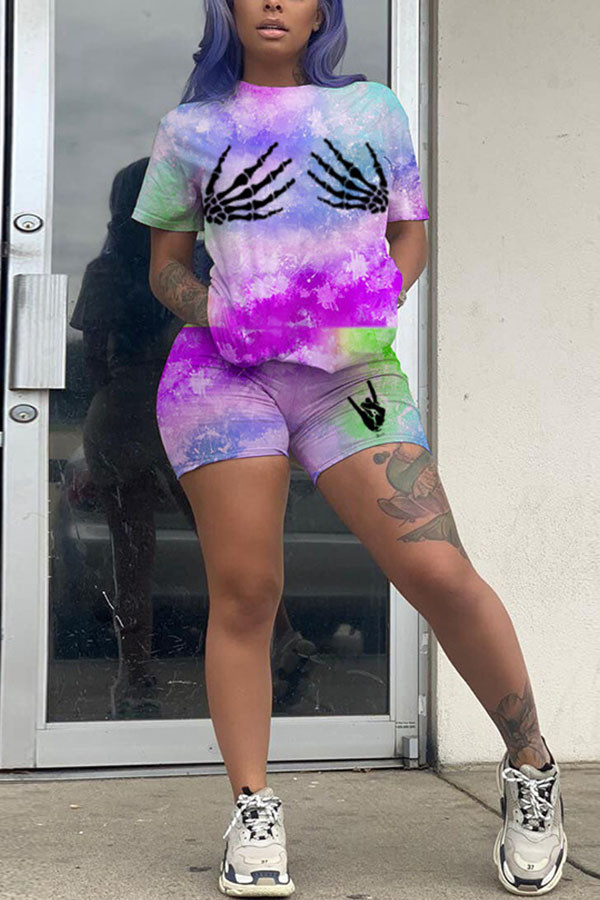 venetian Fashion adult Ma'am Street Print Two Piece Suits pencil Short Sleeve Two Pieces