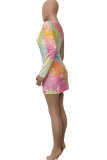Milk. Fashion adult Ma'am Street One Shoulder Long Sleeves one shoulder collar Step Skirt skirt Print Dresses