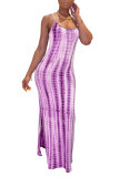 Fashion Sexy adult Green Khaki purple Dark Blue Blue and gray Off The Shoulder Sleeveless Slip Pencil Dress Ankle-Length Print Patchwork split Tie and dye Dresses