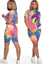 Fashion Active Print Two Piece Suits Straight Short Sleeve Two Pieces