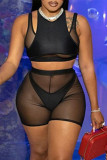 Fashion Sexy Solid Patchwork O Neck Sleeveless Three-piece Set