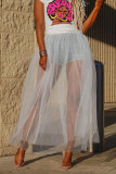 White Sleeveless High Patchwork Solid perspective Mesh Loose Pants Bottoms