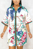 Fashion Work Daily Regular Sleeve Half Sleeve Shirt Collar Shirt Dress Mini Floral Dresses
