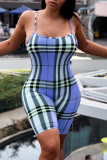 Fashion Casual Spaghetti Strap Sleeveless Spaghetti Strap Skinny Plaid Print Romper