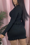 Fashion Casual adult Ma'am Solid Two Piece Suits A-line skirt Long Sleeve Two Pieces
