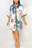 Fashion Work Daily Regular Sleeve Half Sleeve Shirt Collar Shirt Dress Mini Floral Dresses