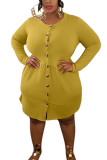Fashion Sexy adult Ma'am O Neck Solid Button Plus Size