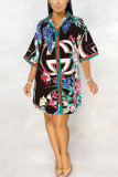 Fashion Work Daily Regular Sleeve Half Sleeve Shirt Collar Shirt Dress Mini Floral Dresses