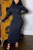 Fashion Sexy Adult Solid Backless O Neck Long Sleeve Ankle Length Pencil Skirt Dresses