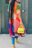 Fashion Casual Half Sleeve Turndown Collar Shirt Dress Ankle Length Print Dresses (Without Belt)