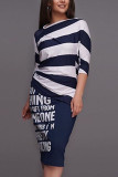 Fashion Casual adult Ma'am Striped Print Two Piece Suits Straight Half Sleeve Two Pieces