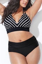 Sexy Striped Print Plus Size Swimsuit