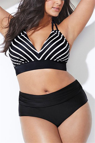 Sexy Striped Print Plus Size Swimsuit