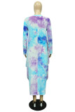 Fashion Casual Regular Sleeve Long Sleeve O Neck Printed Dress Floor Length Print Tie Dye Dresses