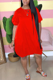 Casual Bubble sleeves Short Sleeves O neck Lantern skirt Knee-Length Solid Dresses