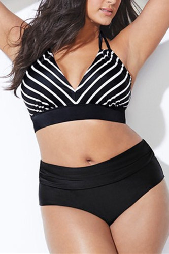 Fashion Sexy V Neck Sleeveless Off The Shoulder Patchwork Plus Size Swimsuit