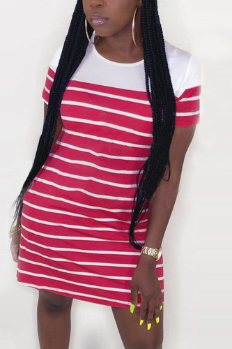 Fashion Casual Regular sleeve Short Sleeve O Neck A Line Mini Striped Dresses