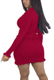 Fashion Casual adult Ma'am Solid Two Piece Suits A-line skirt Long Sleeve Two Pieces