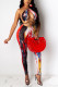 Fashion Sexy adult Patchwork Print backless Tie Dye Bandage Two Piece Suits pencil Sleeveless Two Pieces
