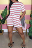 Fashion Casual Striped Short Sleeve O Neck Rompers