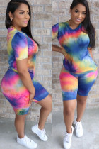 Milk Silk Fashion Casual adult Ma'am Geometric Tie Dye Two Piece Suits pencil Short Sleeve Two Pieces
