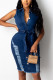Fashion Sexy Sleeveless Turndown Collar Denim Dress Knee Length Solid Dresses