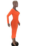 Sexy Long Sleeves O neck A-Line Mid-Calf Solid Dresses