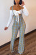 Fashion Sexy Long Sleeve Bateau Neck Off The Shoulder Short Print Two Pieces