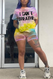 Fashion Casual Print Tie Dye Two Piece Suits pencil Short Sleeve Two Pieces