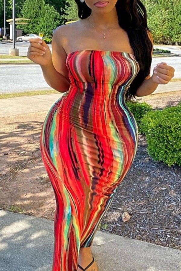 Fashion Sexy Casual Wrapped chest Tie Dye Plus Size