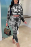 Fashion Casual adult Ma'am Patchwork Print Two Piece Suits pencil Long Sleeve Two Pieces