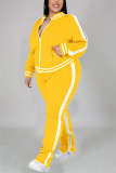 Fashion Casual Sportswear Zipper Collar Long Sleeve Regular Sleeve Patchwork Plus Size Set