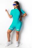 Fashion Casual Print Patchwork letter Solid Short Sleeve Turtleneck Jumpsuits
