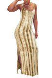 Fashion Sexy adult Green Khaki purple Dark Blue Blue and gray Off The Shoulder Sleeveless Slip Pencil Dress Ankle-Length Print Patchwork split Tie and dye Dresses