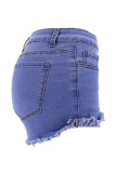 Denim Button Fly Sleeveless Mid Zippered Patchwork Old Tassel Solid washing Straight shorts Shorts