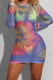 Sexy Regular Sleeve Long Sleeve O Neck Printed Dress Mini Print Tie Dye Dresses