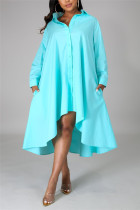 Fashion Casual Regular Sleeve Long Sleeve Turndown Collar Shirt Dress Knee Length Solid Dresses