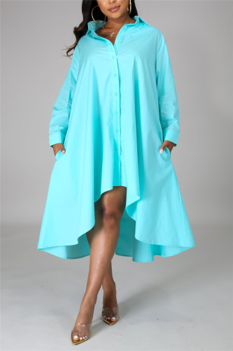 Fashion Casual Regular Sleeve Long Sleeve Turndown Collar Shirt Dress Knee Length Solid Dresses