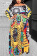 Fashion Bateau Neck Long Sleeve Regular Sleeve Print Printed Dress Plus Size Set