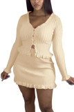 Fashion Casual adult Ma'am Solid Two Piece Suits A-line skirt Long Sleeve Two Pieces