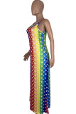 Fashion Sexy adult multicolor Off The Shoulder Sleeveless Slip Swagger Floor-Length Print Patchwork Dresses