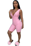 Sexy Fashion zipper Patchwork Solid Sleeveless V Neck Rompers