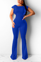 Fashion Solid Short Sleeve O Neck Jumpsuits