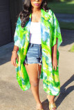 O Neck Patchwork Print Tie Dye Patchwork Short Sleeve Outerwear