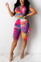 Fashion Casual adult Ma'am Print Tie Dye Two Piece Suits Straight Sleeveless Two Pieces