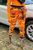 Grey Blue Green Yellow Drawstring Mid Patchwork Print bandage camouflage Loose Capris Bottoms