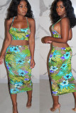 Fashion adult Ma'am Lightly cooked Floral Print Two Piece Suits pencil Sleeveless Two Pieces