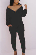 Sexy Chlorine Long Sleeve V Neck Jumpsuits